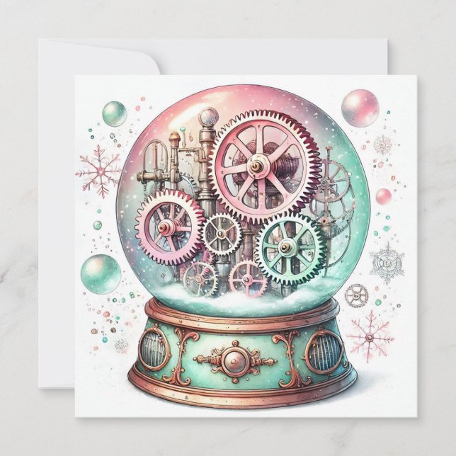 Festiva Tarjeta de Globe de Nieve para Navidades Pastel St (Anverso)