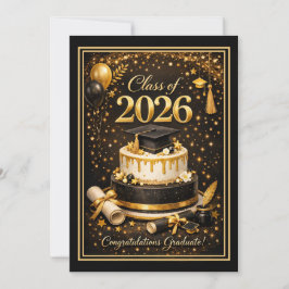 Festiva Tarjeta de graduación de oro y negro de la promoci