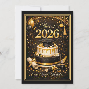 Festiva Tarjeta de graduación de oro y negro de la promoci