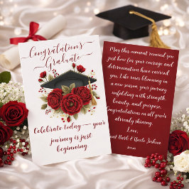 Festiva Tarjeta de Graduación de Rosa Roja con Mensaje Imp