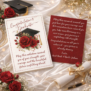 Festiva Tarjeta de Graduación de Rosa Roja con Mensaje Imp