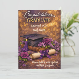 Festiva Tarjeta de graduación púrpura y dorada