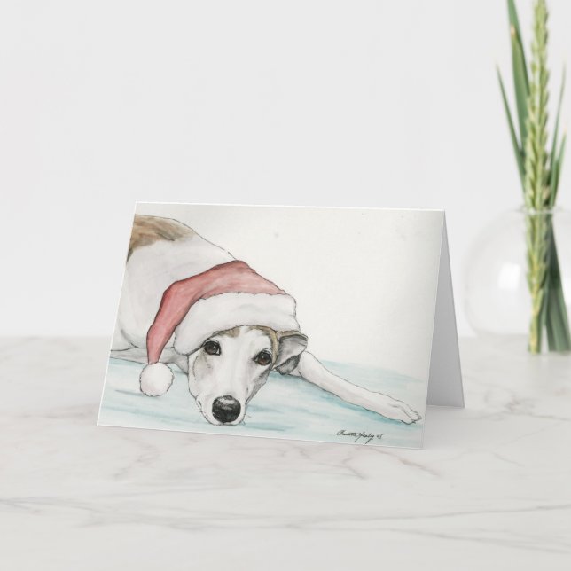 Festiva Tarjeta de "Greyhound in Santa Hat" de Navidades d (Anverso)