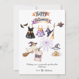 Festiva Tarjeta de Halloween Adorable con Bruja y Calabaza