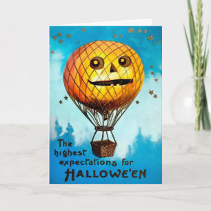 Festiva Tarjeta de Halloween con globo de calabaza Retro