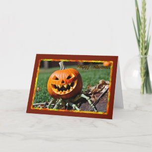 Festiva Tarjeta de Halloween de Araña con Jack-O-Lantern