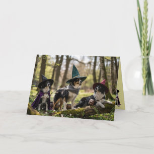 Festiva Tarjeta de Halloween de Bruja Border Collie