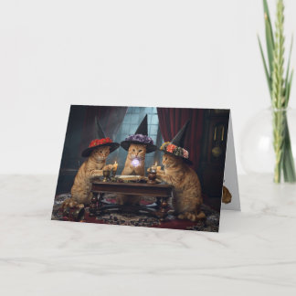 Festiva Tarjeta de Halloween de Bruja de Gato Naranja
