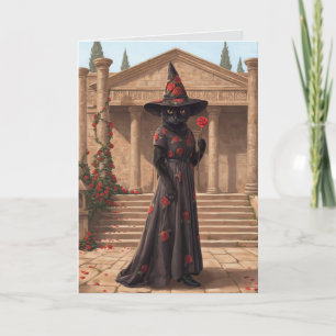 Festiva Tarjeta de Halloween de Bruja Gato Negro