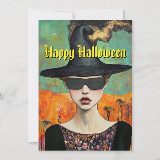Festiva Tarjeta de Halloween de brujas (Anverso)