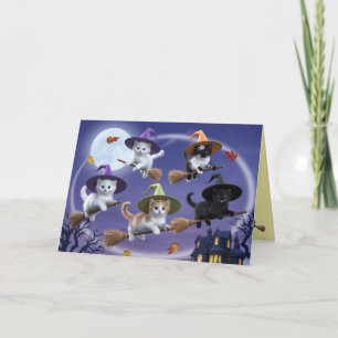 Festiva Tarjeta de Halloween de Brujas Gatitos Lindos