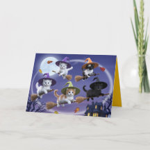 Tarjeta de Halloween de Brujas Gatitos Lindos