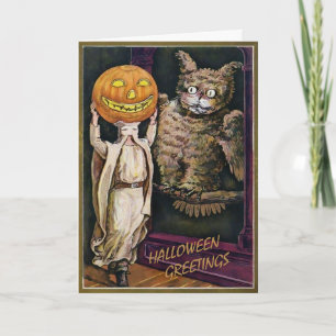 Festiva Tarjeta de halloween de búho vintage
