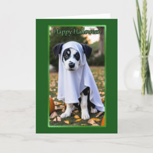 Festiva Tarjeta de Halloween de cachorro fantasma lindo