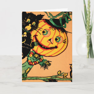 Festiva Tarjeta de Halloween de Calabaza Retro