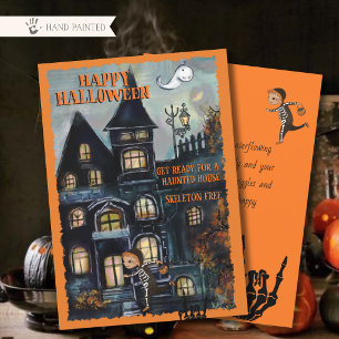 Festiva Tarjeta de Halloween de Casa Embrujada Caprichosa