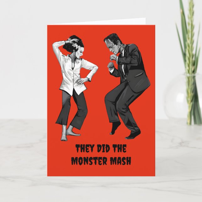 Festiva Tarjeta de Halloween de Frankenstein bailando (Anverso)