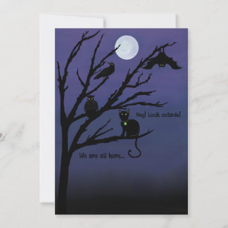 Festiva Tarjeta de Halloween de gato-cuervo-búho-murciélag