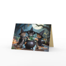 Tarjeta de Halloween de gato Macbeth lindo