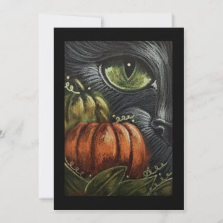Festiva Tarjeta de Halloween de Gato Negro con Calabazas