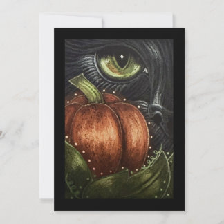 Festiva Tarjeta de Halloween de Gato Negro con una Calabaz