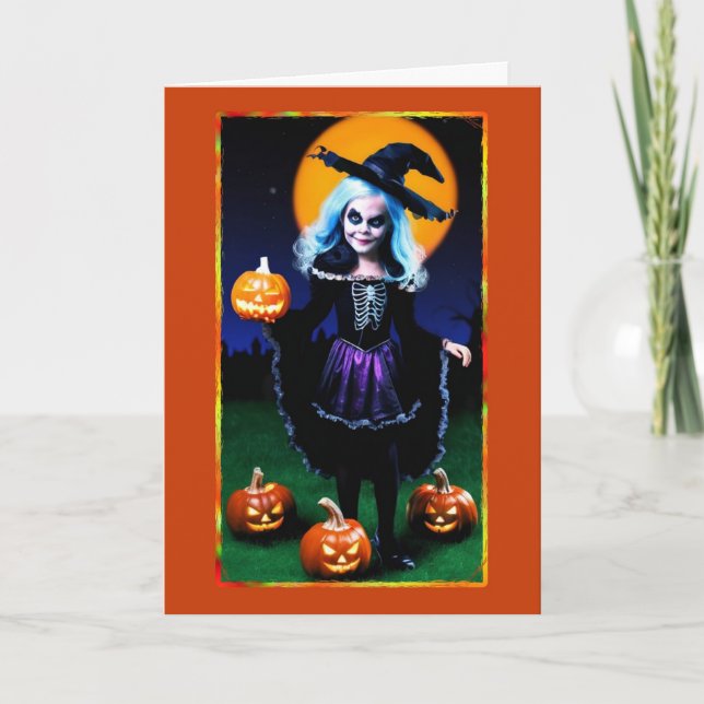 Festiva Tarjeta de Halloween de la pequeña bruja (Anverso)