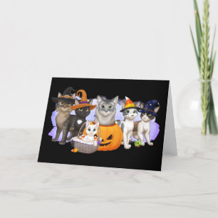 Festiva Tarjeta de Halloween de Los Gatos y Tripulación 5"