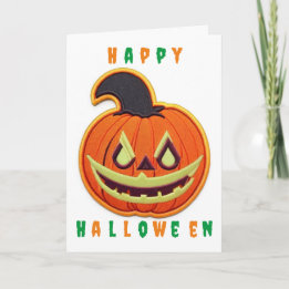 Festiva Tarjeta de Halloween de Parche de Calabaza Adorabl