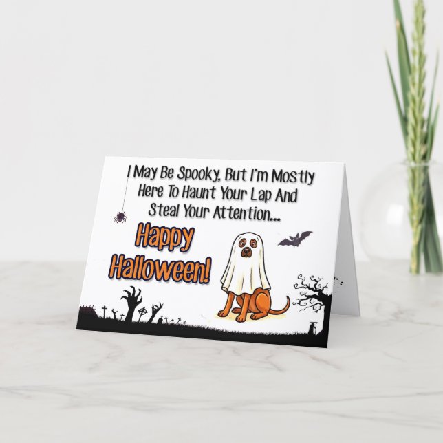 Festiva Tarjeta de Halloween de perro fantasma lindo para  (Anverso)