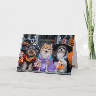 Festiva Tarjeta de Halloween de perro lindo para trucos o