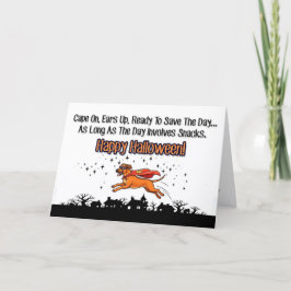 Festiva Tarjeta de Halloween de Super Cachorro: capa puest