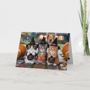 Festiva Tarjeta de Halloween de Truco o Trato de Gatito Ad