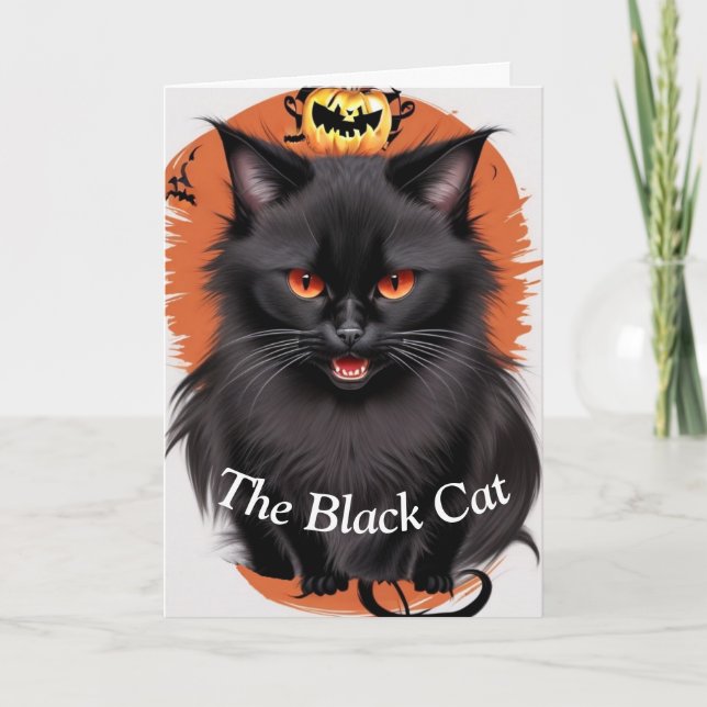 Festiva Tarjeta de Halloween del gato negro (Anverso)