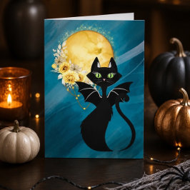 Festiva Tarjeta de Halloween elegante | Gato negro | Gato
