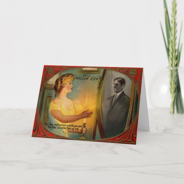 Festiva Tarjeta de Halloween Espejo Vintage (Anverso)