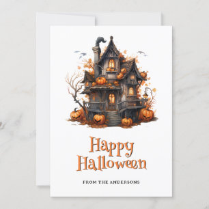 Festiva Tarjeta de Halloween fantasma para la casa de las 