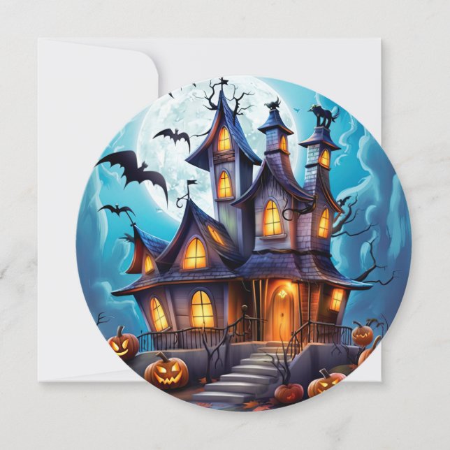 Festiva Tarjeta de Halloween Haunty Bats Pumpkins (Anverso)