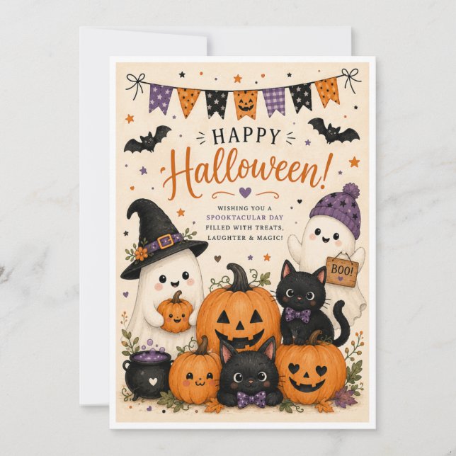Festiva Tarjeta de Halloween linda (Anverso)