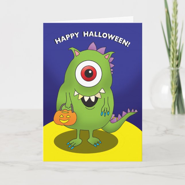 Festiva Tarjeta de Halloween - Monstruo con ojos grandes,  (Anverso)