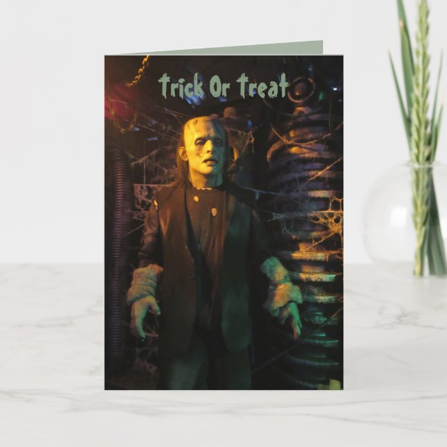 Festiva Tarjeta de halloween monstruosa de Frankenstein (Anverso)