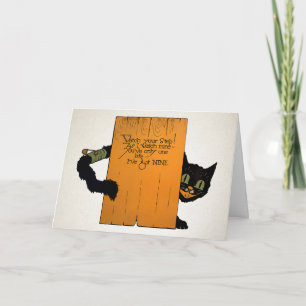 Festiva Tarjeta de Halloween para Gato Negro Retro