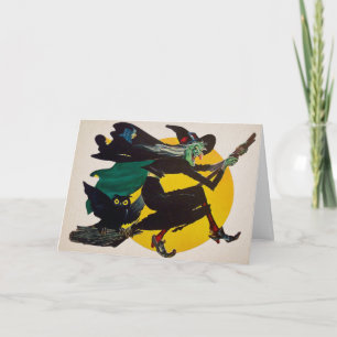 Festiva Tarjeta de Halloween Retro Classic Witch