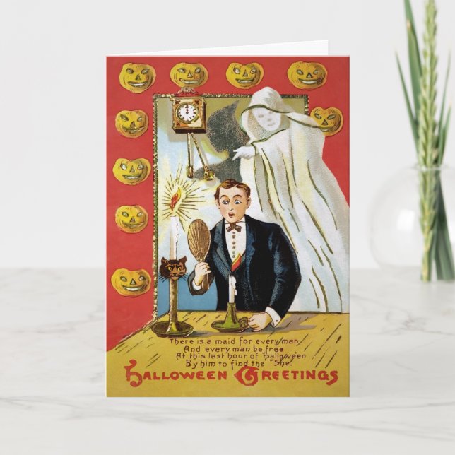 Festiva Tarjeta de Halloween Retro Mirror Ghost (Anverso)