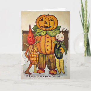 Festiva Tarjeta de Halloween Vegetable Vintage