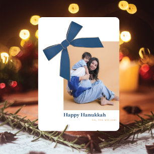 Festiva Tarjeta de Hanukkah con foto de lazo de terciopelo