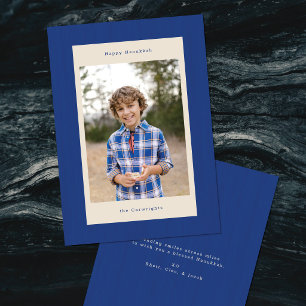 Festiva Tarjeta de Hanukkah de foto con textura de madera