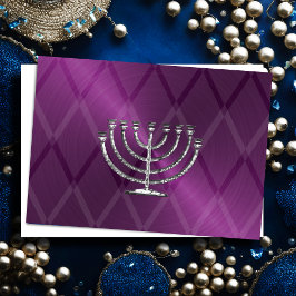 Festiva Tarjeta de Hanukkah de Menorá de Plata