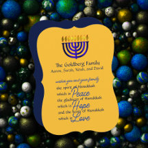 Tarjeta de Hanukkah de Menorah Azul