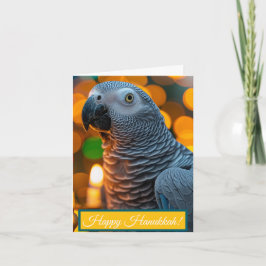 Festiva Tarjeta de Hanukkah del loro gris africano