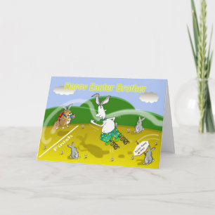 Festiva tarjeta de hermano de Pascua divertida, gato gordo